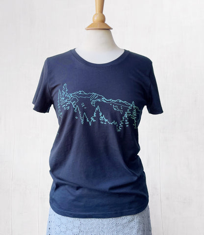 Women's Organic Cotton T-Shirt with Mountain Ridge - Navy Blue